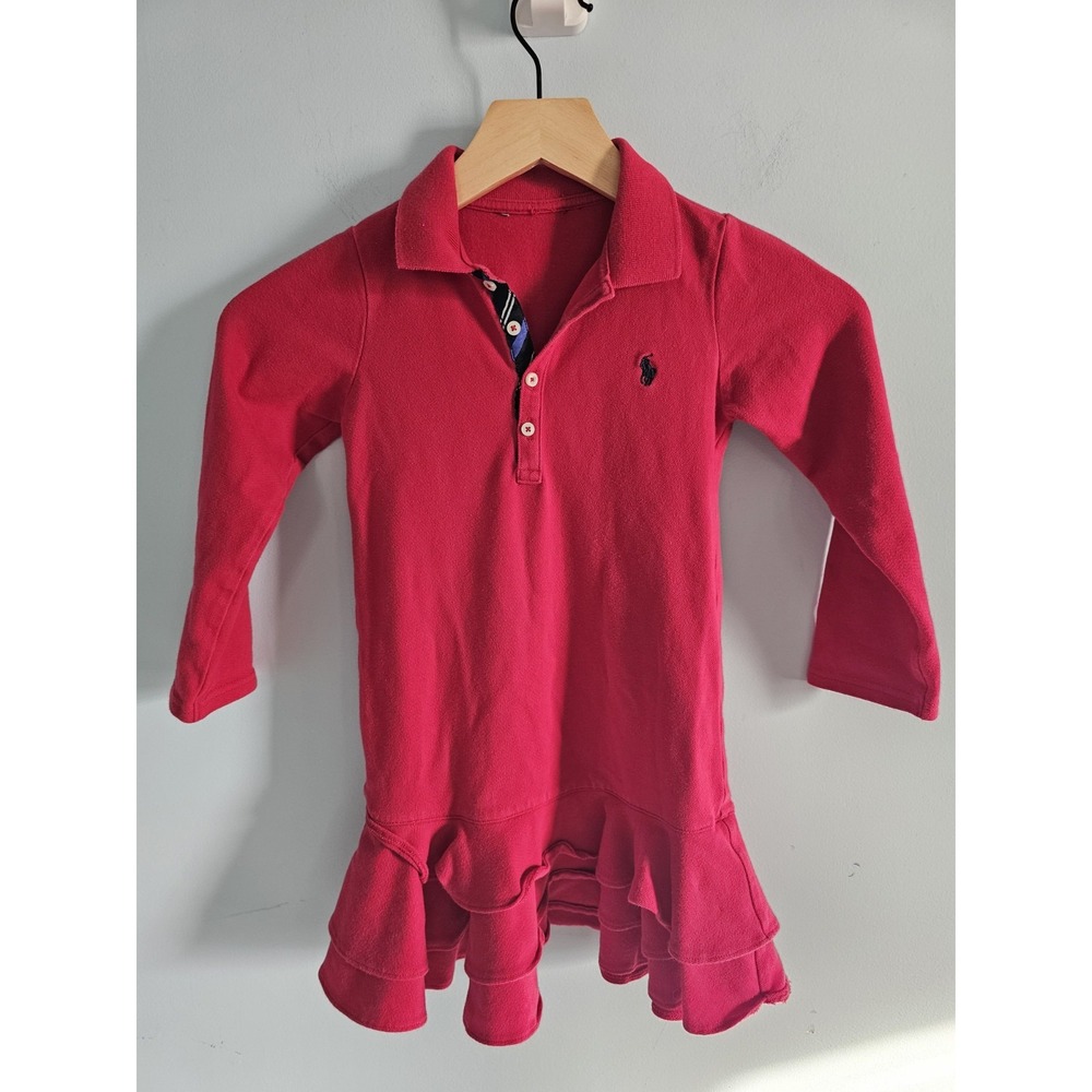 POLO RALPH LAUREN GIRLS HOLIDAY DRESS SZ 5‎ RED WITH RUFFLED HEM